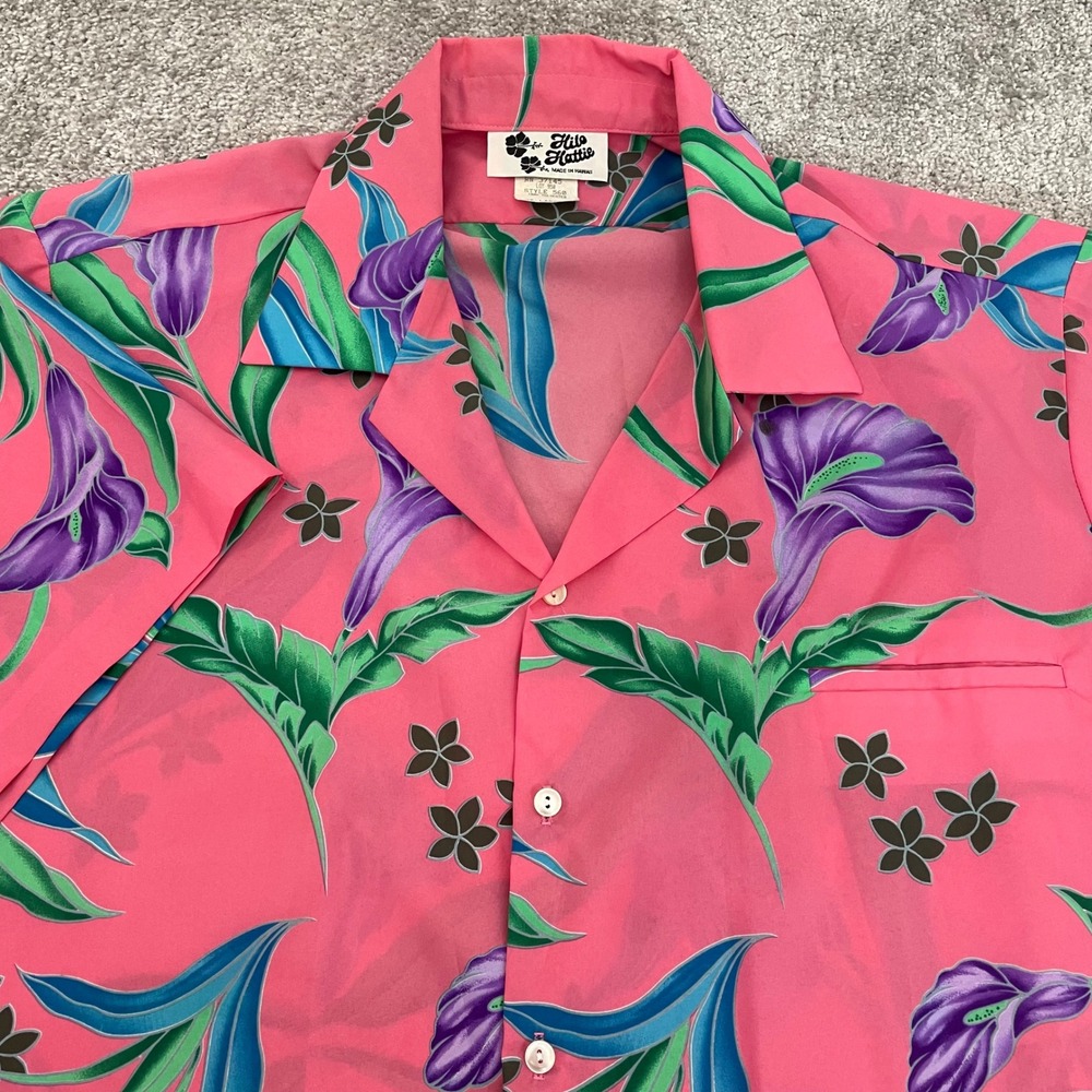 Hilo Hattie Mens 3XL Pink Floral Calla Lily Button Down Hawaiian Shirt Resort